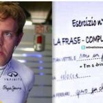 Cuestionario de «Sky» Italia en el que el piloto escribe «sono un piloto di Scudería Ferrari» («Soy piloto de Ferrari»)