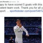 Twit en el que Cristiano Ronaldo se dirige a sus seguidores y muestra su felicidad
