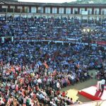 Pedro Sánchez hoy en la plaza de toros de Cáceres.