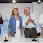 Floriano, Arenas, Cospedal, Garre, Valcárcel y González Pons, ayer en la Intermunicipal del PP en Murcia