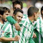 RUBÉN CASTRO celebra el tercer gol verdiblanco y sentencia el partido ante el Rayo Vallecano en el Benito Villamarín