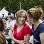 Tania Sánchez, exdirigente de IU y promotora de Convocatoria por Madrid, asistió esta tarde entre el público al mitin que pronunció esta tarde el líder del partido, Pablo Iglesias, en apoyo a la candidata a la alcaldía de Ahora Madrid, Manuela Carmena, y al candidato la Comunidad, José Manuel López.