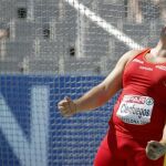 El atleta español, Javier Cienfuegos, durante la clasificación de lanzamiento de martillo