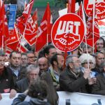 Bueno, Toxo, Méndez y Jiménez encabezaron ayer la manifestación que recorrió las calles de Murcia