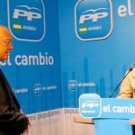 Jaime Raynaud compareció ayer en rueda de prensa junto a Patricia Navarro en la sede regional del PP-A
