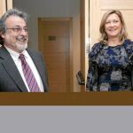 La consejera de Hacienda, Pilar del Olmo, conversa con el portavoz del Grupo Mixto, José María González, antes de la comparecencia