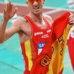 Sergio Sánchez, con la bandera española durante una competición