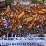Cabecera de la manifestación convocada en Madrid por varias asociaciones de víctimas del terrorismo.