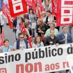 La manifestación de profesores en Santiago de Compostela, ayer