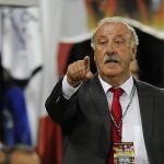 Vicente del Bosque, en un partido con la selección española.