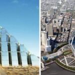 «Zigurat», en Dubái (izda), y el proyecto de pirámide en Nueva Orleans