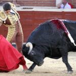 El francés se estira en un derechazo, ayer, en San Sebastián de los Reyes