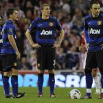 Jugadores del Manchester, en su partido de hoy ante el Stoke City