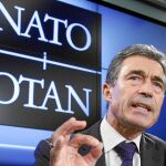 El secretario general de la OTAN, Anders Fogh Rasmussen, ayer, durante su comparecencia en Bruselas