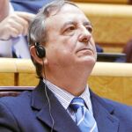 Anasagasti con el «pinganillo» en el Senado