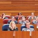 El parlamento castellano y leonés vivió el primer pleno post-electoral. Juan Vicente Herrera responde, en la imagen superior, al portavoz socialista Óscar López
