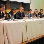 Ángeles Albert, junto a Rafael González Tovar, Francisco Jódar y Francisco Giménez, en la inauguración de las jornadas de Patrimonio en Riesgo