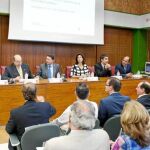 Taleb Rifai, Isabel Borrego (3d), Pedro Alberto Cruz y Miguel Martínez, en la presentación del foro