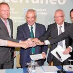 Alicia Sánchez, Alberto Fabra, Javier Arenas, Ramón Luis Valcárcel y José Ramón Bauzá, durante la reunión interparlamentaria del PP en apoyo al Corredor Mediterráneo