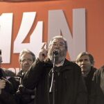 Los secretarios generales de CCOO y UGT, Ignacio Fernández Toxo y Cándido Méndez, respectivamente, junto a los secretarios generales, Javier López (CCOO), y José Ricardo Martínez (UGT)