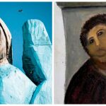 Imagen de la estatua en el pueblo de Malania y el Ecc Homo de Borja