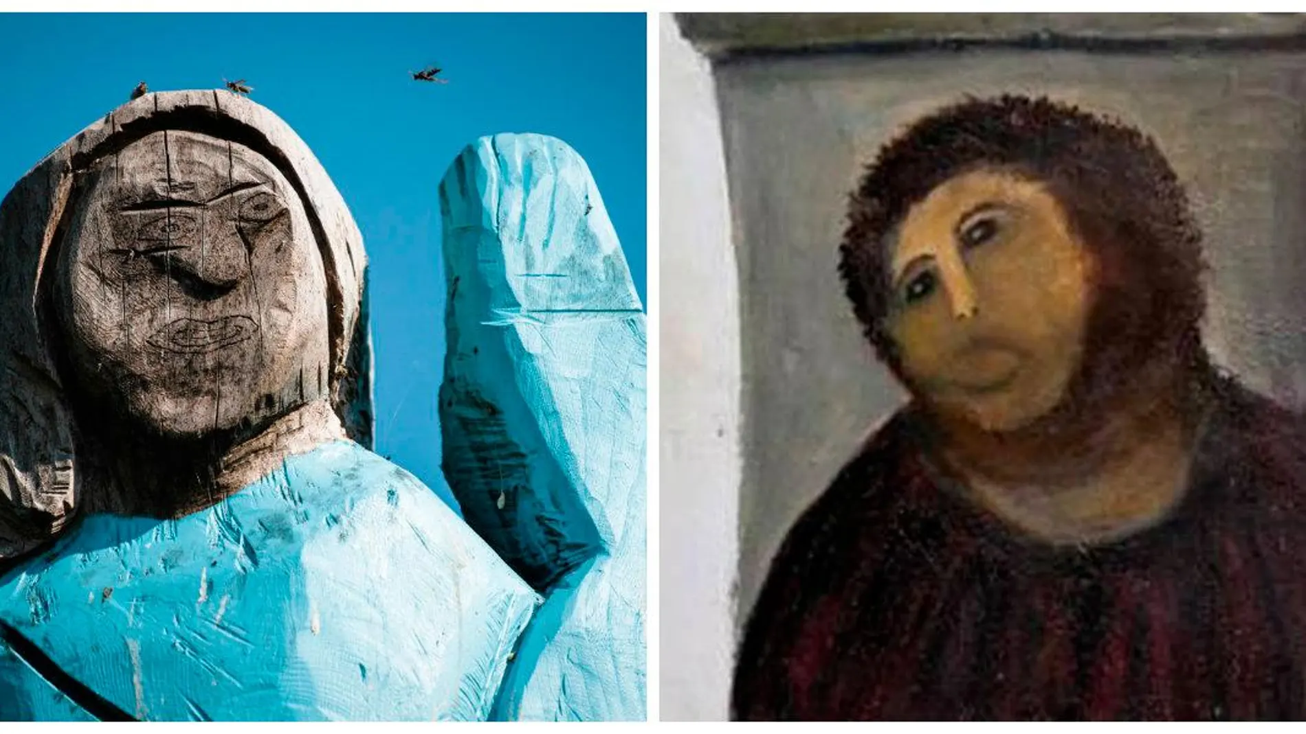 Imagen de la estatua en el pueblo de Malania y el Ecc Homo de Borja