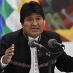 Bolivia's President Evo Morales speaks during a press conference at the presidential palace in La Paz, Bolivia, Wednesday, Oct. 23, 2019. International election monitors expressed concern over Bolivia's presidential election process Tuesday after an oddly delayed official quick count showed President Morales near an outright first-round victory â€” even as a more formal tally tended to show him heading for a risky runoff. (AP Photo/Juan Karita)