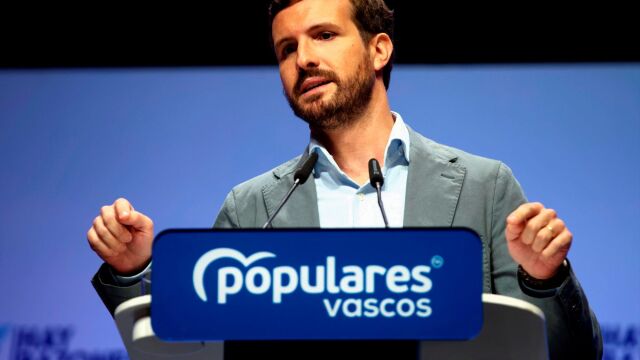 Pablo Casado durante su intervención en la Convención del PP vasco/ EFE