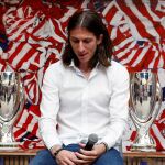 Filipe Luis de 33 años, durante su rueda de prensa de despedida del Atlético