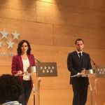 Isabel Díaz Ayuso e Ignacio Aguado, esta mañana, tras el Consejo de Gobierno