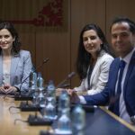 Isabel Díaz Ayuso (PP), Rocío Monasterio (Vox) e Ignacio Aguado (CS)