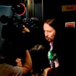 Pablo Iglesias, esta semana, ante los medios tras reunirse con el presidente en funciones, Pedro Sánchez. Foto: Rubén Mondelo