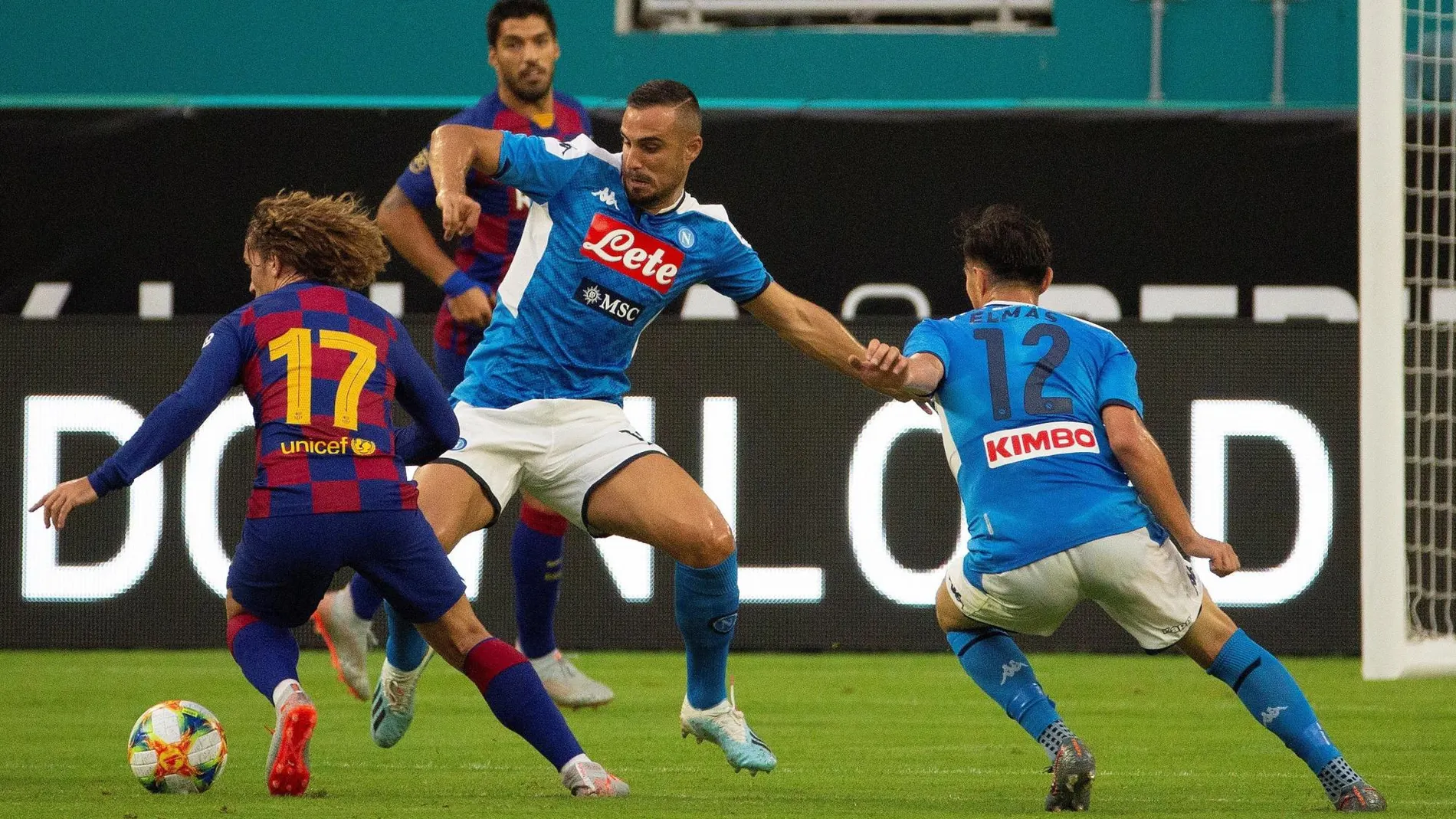 Griezmann, en el partido jugado contra el Nápoles el miércoles