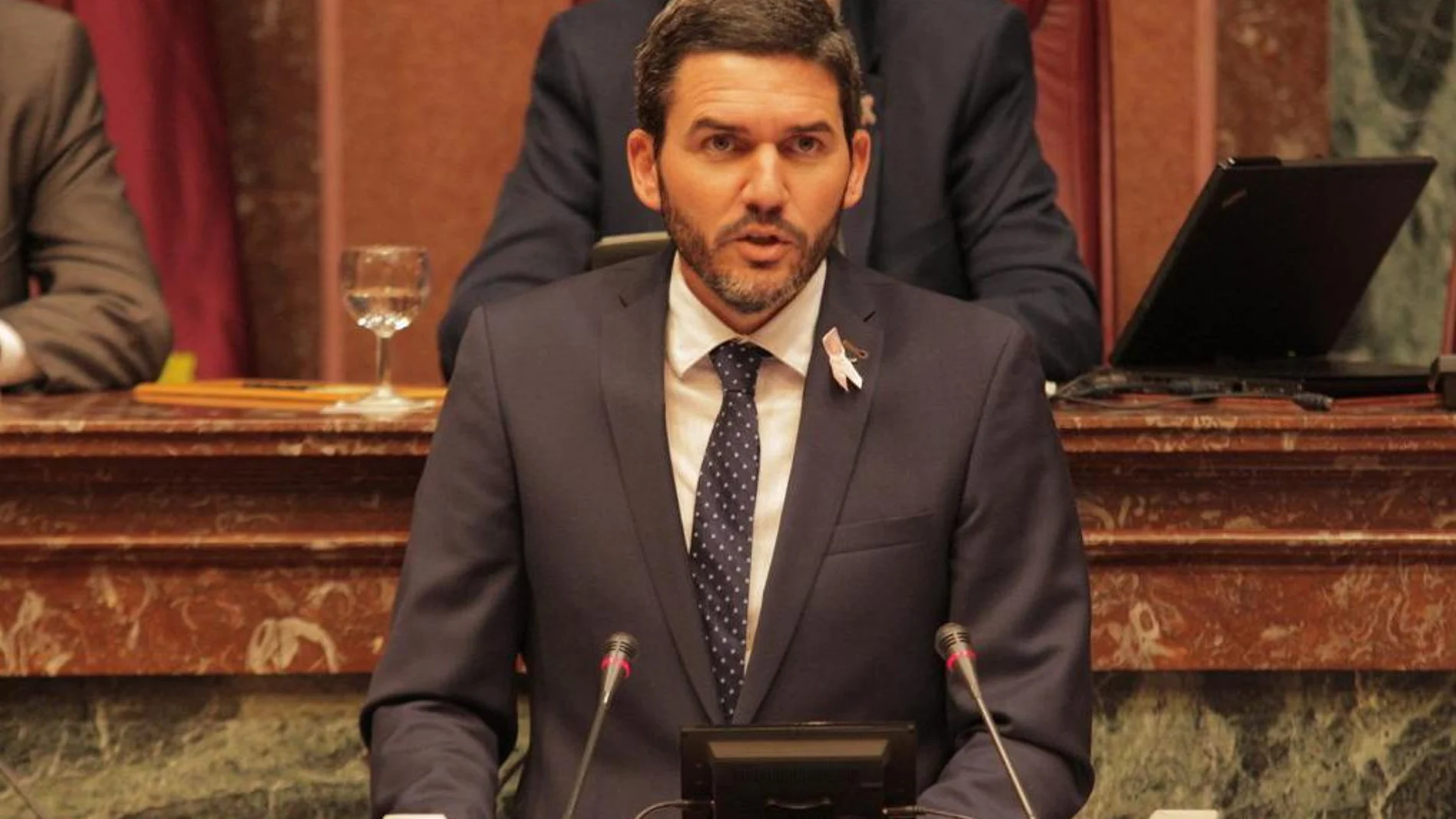 El consejero de Medio Ambiente, Antonio Luengo, durante su comparencia en la Asamblea Regional, en la que dio cuenta de las medidas en la laguna salada realizadas por el Gobierno regional