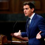 El líder de Ciudadanos, Albert Rivera, durante su intervención en tercera jornada del debate de investidura en el Congreso. Foto: Efe