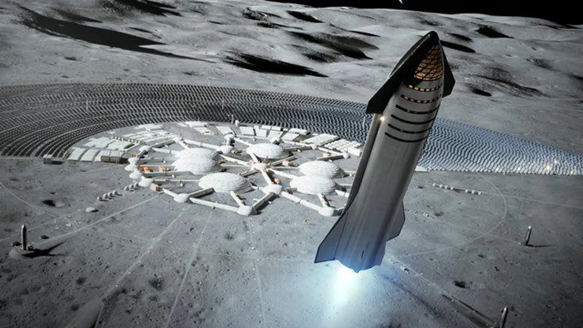 Recreación del despegue de la nave “Starship” de Elon Musk desde la Luna