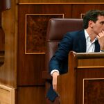 Albert Rivera durante la comparecencia de Carmen Calvo en las explicaciones dadas sobre la crisis del Open Arms