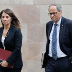 El presidente de la Generalitat, Quim Torra, y la consellera de Presidencia y portavoz del Govern, Meritxell Budó