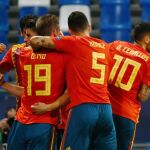 La selección española celebra un gol