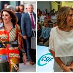 A la izquierda, una imagen de la líder de los socialistas andaluces este verano y a la derecha, el pasado martes en Sevilla, ya embarazada.