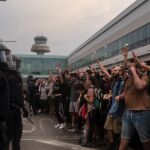En la imagen, la protesta del lunes en el Prat