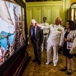 Presentación en el Cuartel General de la Armada del cuadro de Ferrer-Dalmau "Primus Circumdedisti Me", junto a los ministros de Defensa y Exteriores, Margarita Robles y Josep Borrell, junto al Almirante Jefe de Estado Mayor de la Armada, Teodoro López Calderón. (Fotos: Alberto R. Roldan)