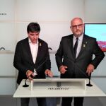 Sergi Sabrià y Eduard Pujol, ayer en una comparecencia