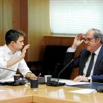 Íñigo Errejón y Ángel Gabilondo, que reunieron ayer en la Asamblea de Madrid, piden a Aguado que forme parte de un gobierno «progresista». Foto: Gonzalo Pérez