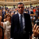 Pedro Sánchez, tras la segunda jornada del debate de investidura, que ha fracasado en la primera votación. EFE/Ballesteros