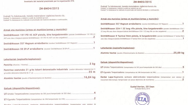 ETA «formalizó» la entrega de las armas en Bayona con unas actas en las que no estaban las armas que interesaban para esclarecer atentados