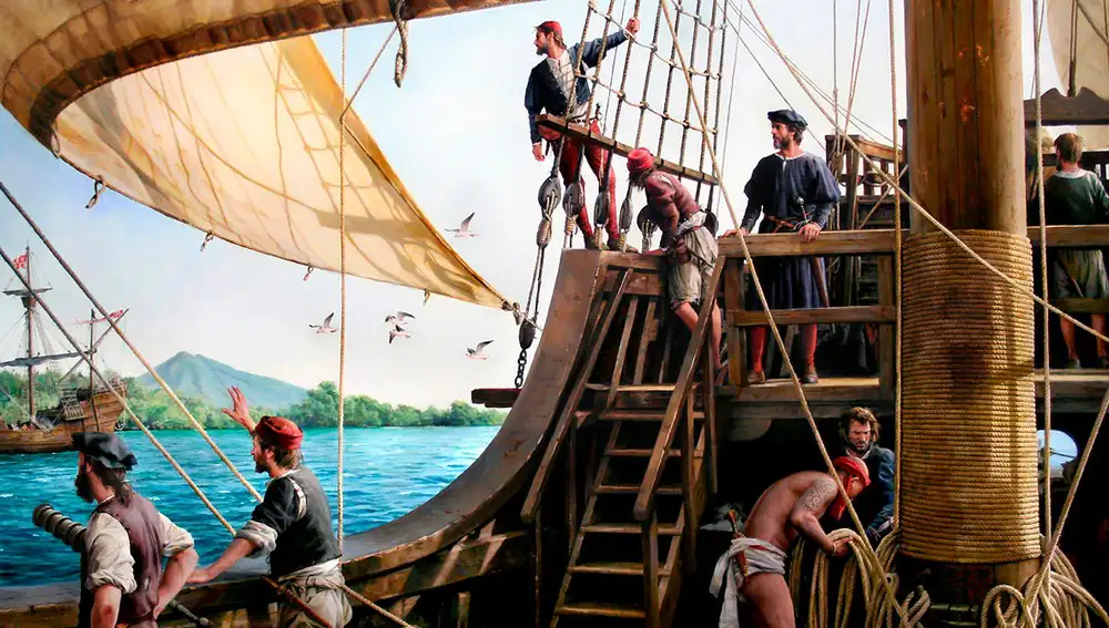 La travesía de Elcano, obra del pintor de batallas Augusto Ferrer Dalmau