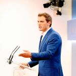 El presidente de Ciudadanos, Albert Rivera, ayer en rueda de prensa en el Congreso