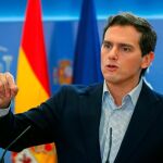 Albert Rivera en la rueda de prensa celebrada hoy en el Congreso de los Diputados