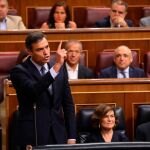 Pedro Sánchez, durante la sesión de control al Gobierno en funciones en el Congreso